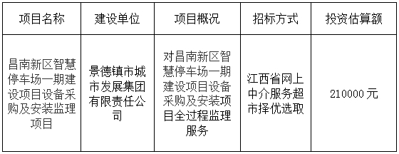 昌南新區(qū)智慧停車場(chǎng)一期建設(shè)項(xiàng)目設(shè)備采購及安裝監(jiān)理項(xiàng)目計(jì)劃公告